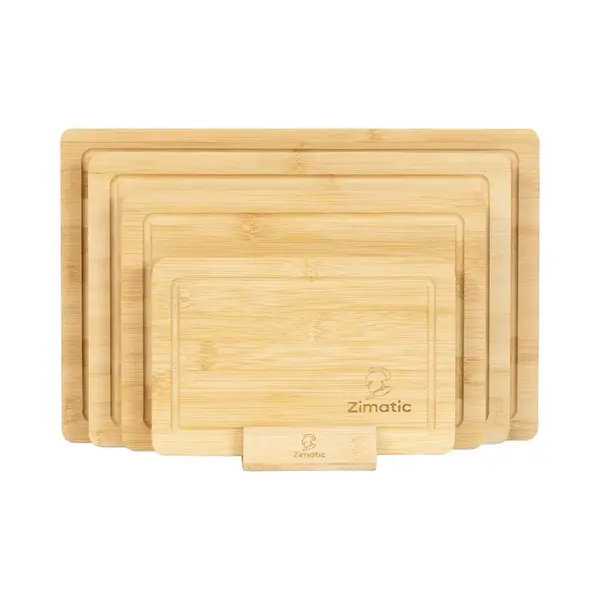 Bamboe Snijplank Set 4-delig Met Houder – 100% Bamboe – Antislip & Sapgeul – Keukenplanken Voor Vlees, Groente & Fruit 4 Maten (38x25 / 33x23 / thumbnail