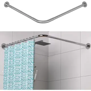 Zyronn L-vormige Douchegordijnstang (68-98 Cm X 68-98 Cm), Verstelbare Hoekdouchegordijnstang Voor Badkuip, Roestvrij Staal, Zakt Niet Door, Hoek Van 90°,