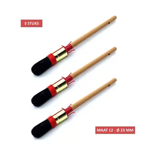 TQ4U Top Quality For You TQ4U Patentpuntkwast Maat 12 - Rond - Varkenshaar - Messing Bus - Gewaxte Steel - Alkyd - Voor Alle Verfsoorten - Set Van 3 Kwasten