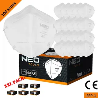 Neo Tools Stofmasker Halfgelaatsmasker FFP1 – 5 Laags – Ce Gecertificeerd – Wegwerp – Xxl Voordeelverpakking 100 Stuks