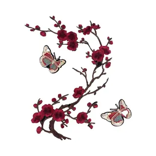 Bloesem Vlinder Strijk Embleem Patch Set Bordeaux 18 Cm / 32 / Bordeaux Bruin