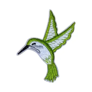 Kolibrie Vogeltje Strijk Embleem Patch 6 Cm / 7.6 Cm / Groen Wit