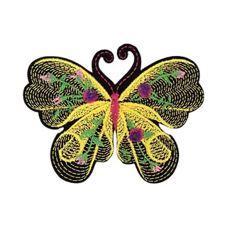 Vlinder Strijk Embleem Patch Artistiek Geel 8.8 Cm / 6.5 Cm / Geel