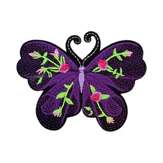 Vlinder Strijk Embleem Patch Artistiek Paars 8.8 Cm / 6.5 Cm / Paars