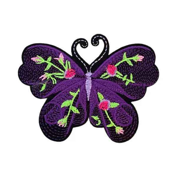 Vlinder Strijk Embleem Patch Artistiek Paars 8.8 Cm / 6.5 Cm / Paars thumbnail
