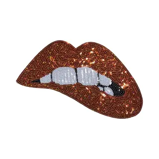 Mond Bijt Op Lip Pailletten Strijk Embleem Patch Oranje 27 Cm / 15.7 Cm / Oranje