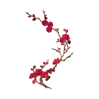 Bloesem Bloemen Tak Strijk Embleem Patch Rood Bruin 20 Cm / 28 Cm / Rood Goudbruin