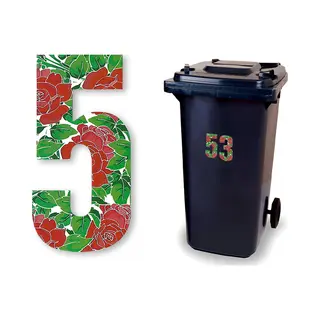 Huisnummer Kliko Sticker - Nummer 5 - Rozen - Container Sticker - Afvalbak Nummer - Vuilnisbak - Brievenbus - CoverArt