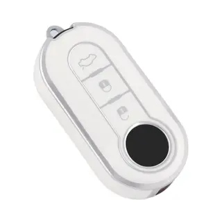 Zachte Tpu Sleutelcover - Wit Zilver Metallic - Sleutelhoesje Geschikt Voor Fiat 500 / 500L / 500X / 500C / Panda / Punto / Stilo - Sleutel Hoesje