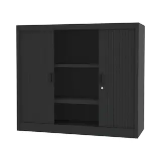 Povag Roldeurkast - Opbergkast Met Roldeuren - Kantoorkast - 105x120x45 Cm - Zwart