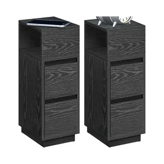 unbrandedn Nachtkastje - Set Van 2 - Smal - Bijzettafel Met 2 Laden - Open Vak Links Of Rechts Monteerbaar - Voor Slaapkamer En Woonkamer - Ebbenzwart