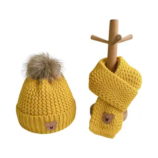 Baby Muts & Sjaal - Baby Muts - Babymutsje - Muts Jongen - Muts Meisje - 1 Tot 6 Jaar - Oker Geel