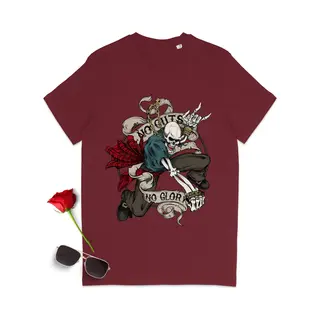 Stanley/Stella T Shirt Met Skelet En Quote, 'No Guts, No Glory' - Dames En Heren Tshirt - T-shirt Vrouwen En Mannen Met Print Opdruk - Unisex Maten, S T/m 3XL -
