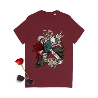 Stanley/Stella T Shirt Met Skelet En Quote, 'No Guts, No Glory' - Dames En Heren Tshirt - T-shirt Vrouwen En Mannen Met Print Opdruk - Unisex Maten, S T/m 3XL -
