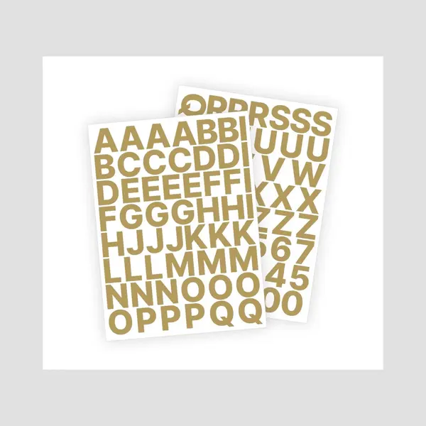 Stickey Letter Stickers / Plakletters - Stickervellen Set - Metallic Goud - 3cm Hoog - Geschikt Voor Binnen En Buiten - Standaard Lettertype - Mat thumbnail