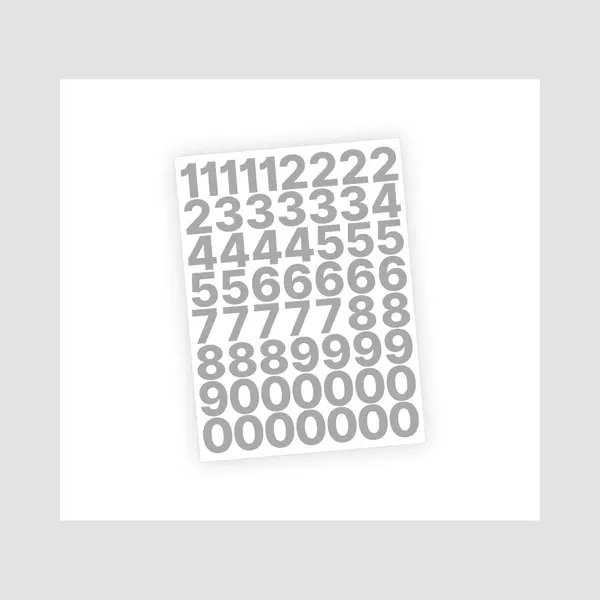 Stickey Cijfer Stickers / Plaknummers - Stickervel Set - Metallic Zilver - 3cm Hoog - Geschikt Voor Binnen En Buiten - Standaard Lettertype - Mat thumbnail
