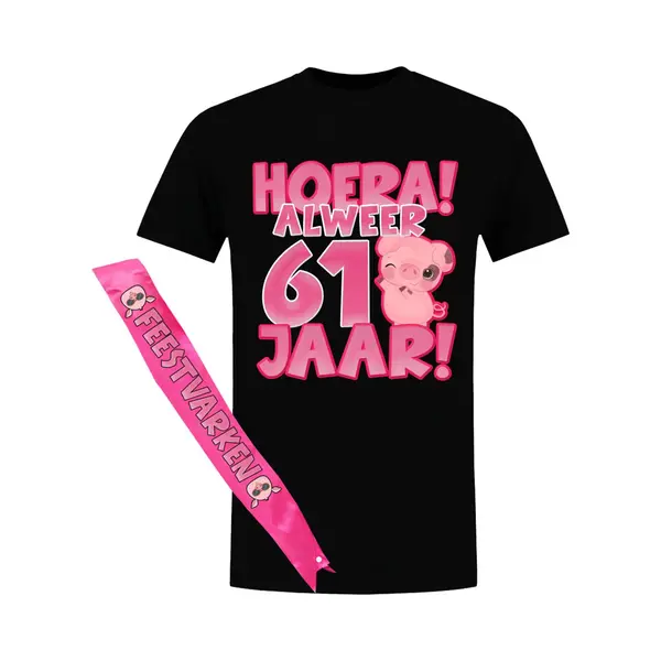 Luneno Verjaardag 61 Jaar T-shirt En Sjerp - Unisex - Heren En Dames - Shirt - Jarig thumbnail