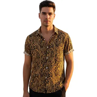 RedParrot Overhemd Met Tijgerprint - Blouse - Korte Mouwen - Festival - Tijgerprint - Shirt - Heren