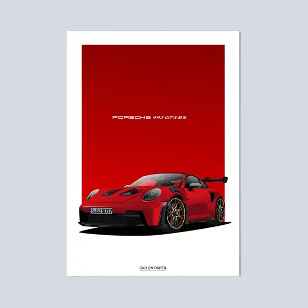 Car On Paper Porsche 911 GT3 Rs Rood Poster - Autoposter A4 (21 X 29, 7 Cm) | Kinderkamer | Slaapkamer | Kantoor thumbnail