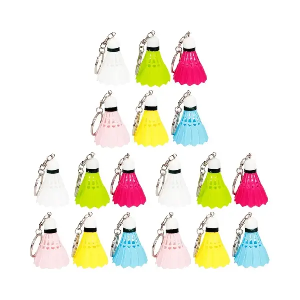 Kleurrijke Mini Badminton Sleutelhanger Set - 18 Stuks - Metalen Bal 3D Sleutelhanger - Geel Wit Rood Blauw Groen Roze thumbnail