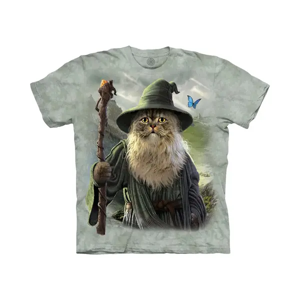 The Mountain Catdalf Unisex-T-Shirt, Hochwertig, Handgefärbt, Lustiges Katzen-Grafik-T-Shirt, Grün, M thumbnail