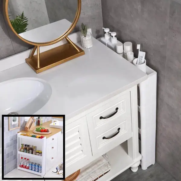 Smal Keukenrek Opbergrek 3 Laags Op Wieltjes Met Vakken - Smalle Kast - Keukentrolley Met Wielen - Badkamer - Nisrek thumbnail