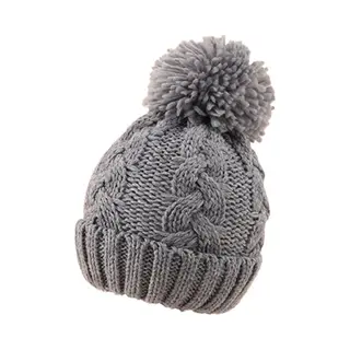 ’merkloos’ Gebreide Wintermuts Met Pompom Baby Grijs - Grijze Gebreide Muts Met Pompom Baby - Wintermuts Grijs Peuter - Gebreide Muts Kind - Gebreide Muts Met