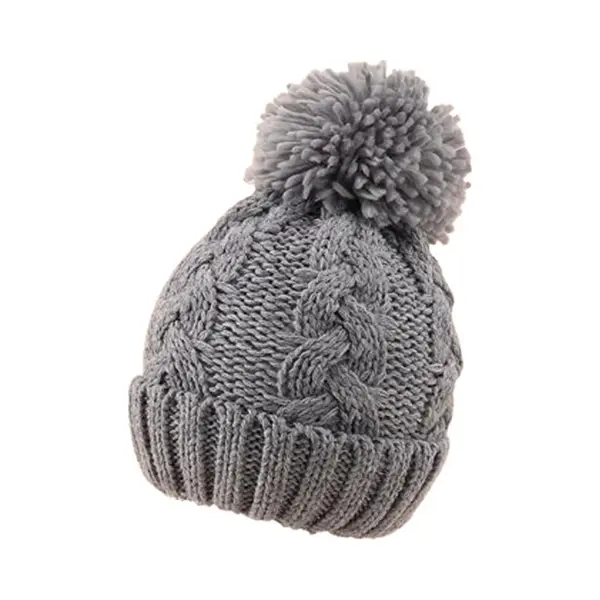 ’merkloos’ Gebreide Wintermuts Met Pompom Baby Grijs - Grijze Gebreide Muts Met Pompom Baby - Wintermuts Grijs Peuter - Gebreide Muts Kind - Gebreide Muts Met thumbnail