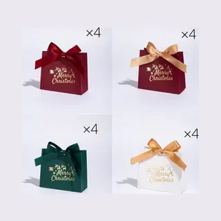 16 Mini-kerstcadeauzakjes - Cadeaudoos - Met Lint - Feestelijk Rood En Groen "Merry Christmas"-patroon - Perfect Voor Het Bewaren Van Snoep,