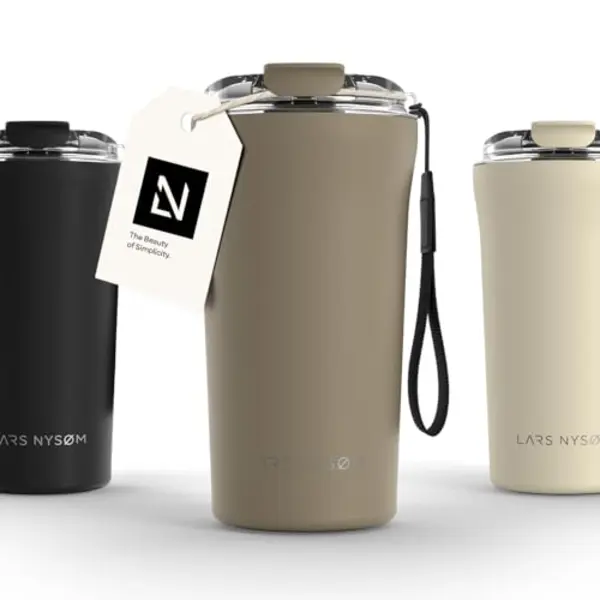 Lars NysØM Thermo Coffee Mug-to-go With Strap 17oz | Travel Mug 0.5 Liter With Insulation | Leak Proof Stainless Steel Thermal Tumbler For Coffee And thumbnail