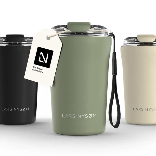 Lars NysØM Thermo Coffee Mug-to-go With Strap 13oz | Travel Mug 0.38 Liter With Insulation | Leak Proof Stainless Steel Thermal Tumbler For Coffee thumbnail