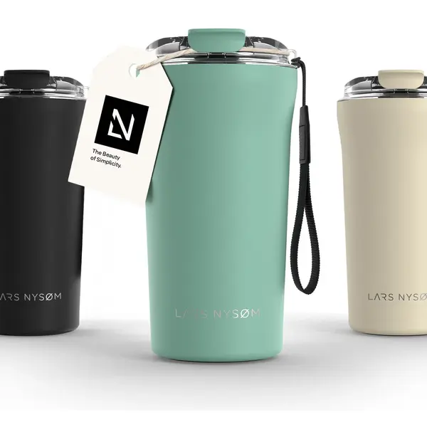 Lars NysØM Thermo Coffee Mug-to-go With Strap 17oz | Travel Mug 0.5 Liter With Insulation | Leak Proof Stainless Steel Thermal Tumbler For Coffee And thumbnail