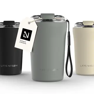 Lars NysØM Thermo Coffee Mug-to-go With Strap 13oz | Travel Mug 0.38 Liter With Insulation | Leak Proof Stainless Steel Thermal Tumbler For Coffee
