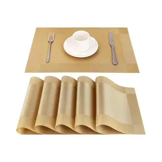 Placemats 6 Stuks - Placemats Kunststof - Waterafstotende Onderlegger - Gouden Placemats - Hitte Bestendig - Luxe Uitstraling - Gevlochten - 45x30cm -