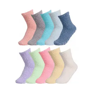 Fluffy Sokken Dames - 10 Paar - One Size Maat 36-41 - Huissokken - Lichte - Dikke Wintersokken - Badstof - Bedsokken Dames - Slaapsokken - Warme