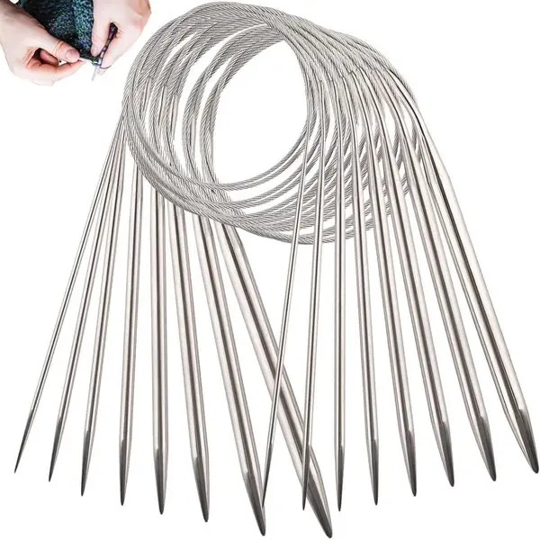 Rondbreinaalden Set - 80 Cm - Metalen Rondbreinaalden - Breinaalden Voor Rondbreien - Rvs - 8 Stuks - Voor Truien, Sjaal, Deken Of Groot Project - thumbnail