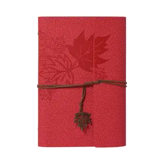 Vintage Lederen Notitieboek - Met Esdoornbladpatroon - 16.5x23.5 Cm - 80 Vellen Papier - 6-ringsband - Journal - Schetsboek - A5 - Navulbaar - Cadeau