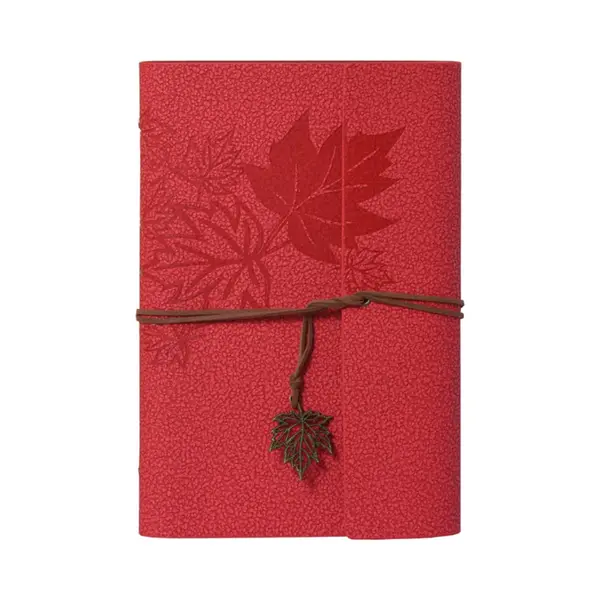 Vintage Lederen Notitieboek - Met Esdoornbladpatroon - 16.5x23.5 Cm - 80 Vellen Papier - 6-ringsband - Journal - Schetsboek - A5 - Navulbaar - Cadeau thumbnail