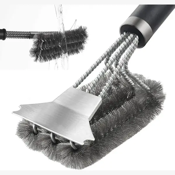 Bbq Borstel - Kan Opgehangen Worden - Grill Borstel - Rvs Borstel - Bbq Borstel Rvs Met Schraper - Anti Slip Handvat - Ophangbeugel - Bbq Accessoires thumbnail