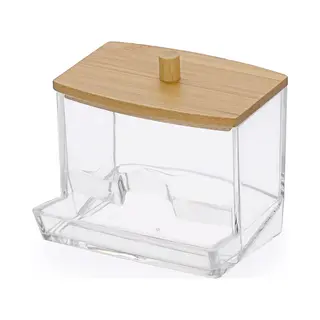 Acryl Q-Tip Houder Met Bamboe Deksel - Doorzichtige Q-Tips Dispenser - Badkamercontainers Bus - Wattenstaafje Houder - Badkamer Aanrecht Opslag -