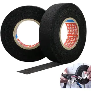 2 Rollen Zelfklevende Textieltape, Zwarte Isolatietape, 15 M, Autotextieltape, 19 Mm/25 Mm Kabeltape, Temperatuurbestendig Voor Blootliggende Draden