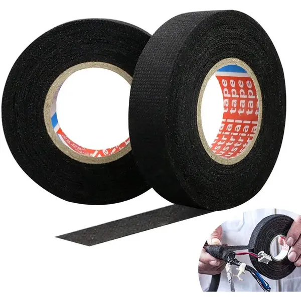 2 Rollen Zelfklevende Textieltape, Zwarte Isolatietape, 15 M, Autotextieltape, 19 Mm/25 Mm Kabeltape, Temperatuurbestendig Voor Blootliggende Draden thumbnail