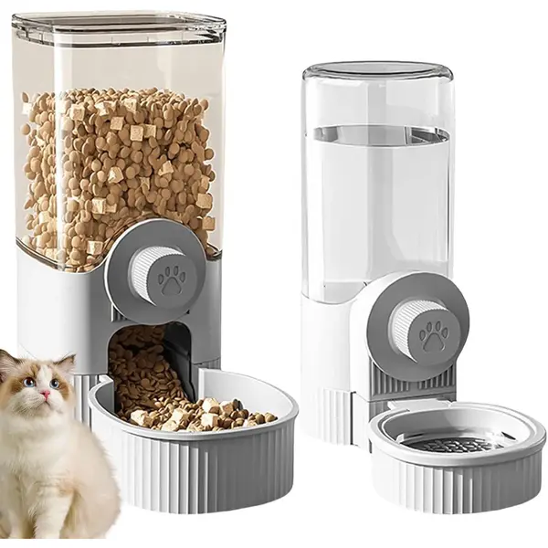 Automatische Voerdispenser, Voederautomaat Voor Katten, 520 Ml, Zwaartekracht, Waterdispenser En 1, 2 L Voederautomaat Voor Kat En Hond Voor thumbnail