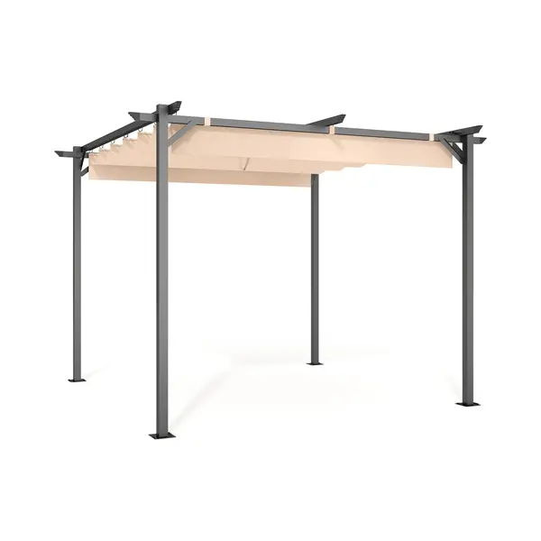 RattanTree Outdoor Retractable Pergola With Canopy Patio Metal Shelter For Garden Gazebo Beige, 2.4mx2.4m thumbnail
