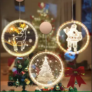 Cnl Sight Led Kerstverlichting(Set Van 3 ）-kerstman & Kerstboom & Rendier -Led Zuignap Venster Hanglampen- Voor Ramen-Kerst Decoratie Verlichting-Kerst