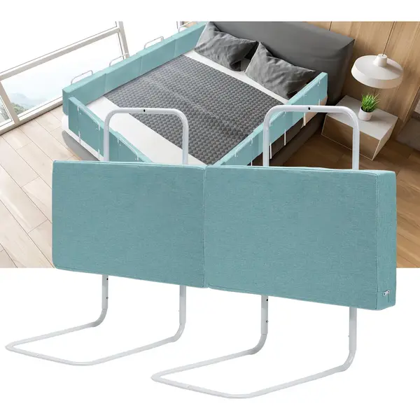 Bedhekje Voor Verticaal 2x 50 Cm In Hoogte Verstelbaar, Valbestendig Bedhek, 40-60 Cm, Verstelbare Stalen Buis, Linnen Groen thumbnail