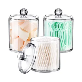 Wattenstaafjeshouder - 3-pack - Plastic - Rond - Wattenstaafjesorganizer - Wattenstaafjesdispenser Voor In De Badkamer - Voor Wattenbollen,