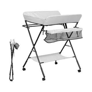 Luiertafel, Opvouwbaar Luieraankleedstation Met Wielen, Hoogte Verstelbaar, Grijs, Inklapbaar, Verzorgingstafel, Box Baby, Luiertafel, Grijs