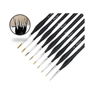 Mondrian Professionele Penselenset - 9 Dunne Kwasten Voor Modelbouw & Acrylverf - Ergonomisch - Warhammer 40K - Olieverf - Acquarel - Waterverf