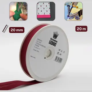 Accessoires Leduc 20 Meter Biaisband Katoen, Afgewerkt 20/8/8, Kleur Bordeaux 5574